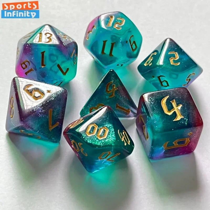 Board Game For 2 People - 7-teiliges neues Doppel-Farben-Würfel-Set mit polyedrischer Goldschrift